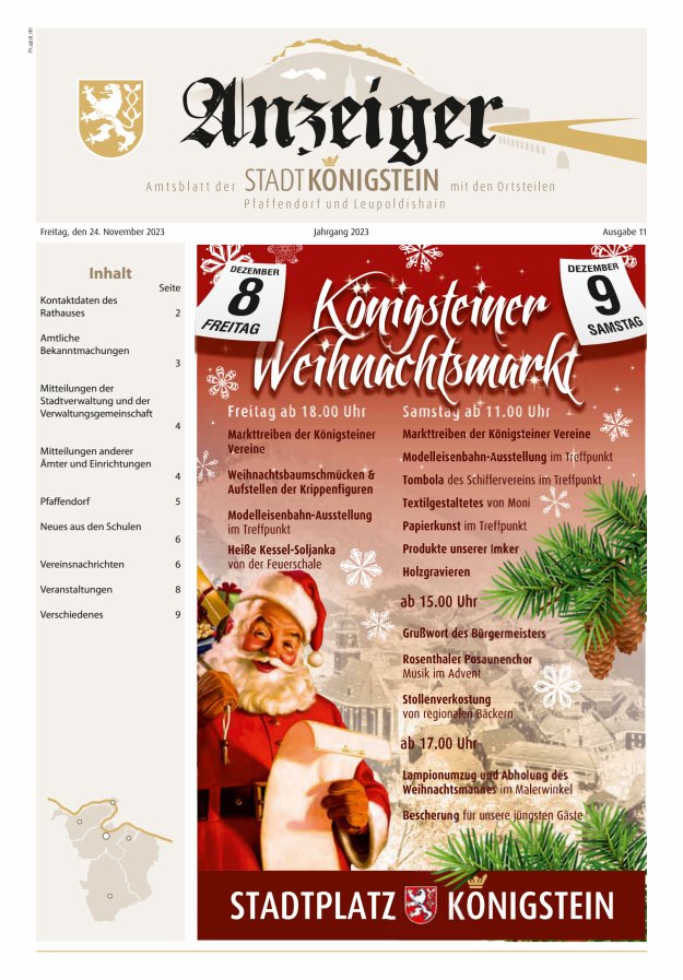 Amtsblatt der Stadt Königstein Titelblatt 11/2023