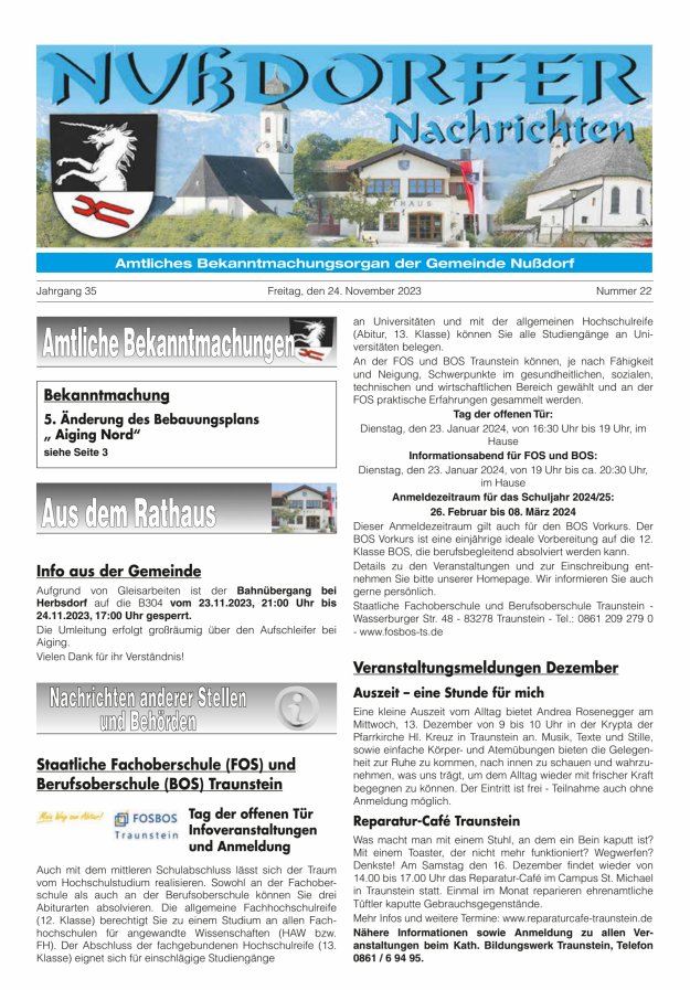 Nußdorfer Nachrichten Titelblatt 22/2023