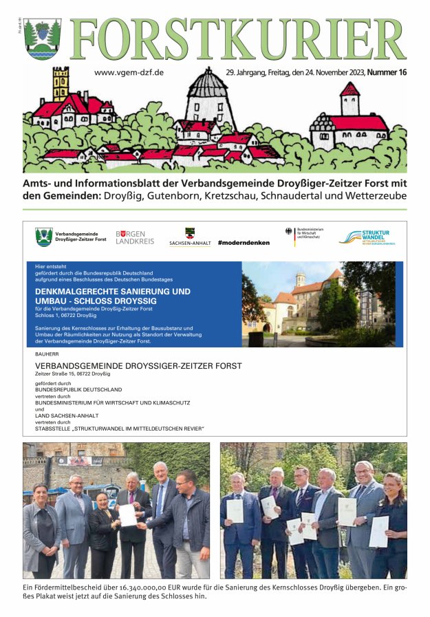 Forstkurier Amts- u. Informationsblatt VG Droyßiger-Zeitzer Forst Titelblatt 16/2023