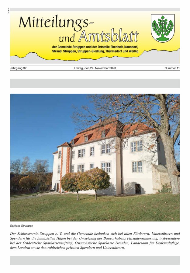 Mitteilungs- und Amtsblatt der Gemeinde Struppen und der Ortsteile Titelblatt 11/2023