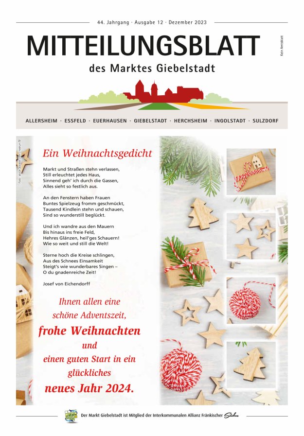 Mitteilungsblatt des Marktes Giebelstadt Titelblatt 12/2023