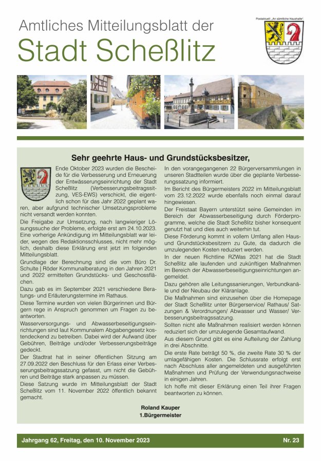 Scheßlitzer Anzeiger - Amtliches Mitteilungsblatt der Stadt Scheßlitz Titelblatt 23/2023