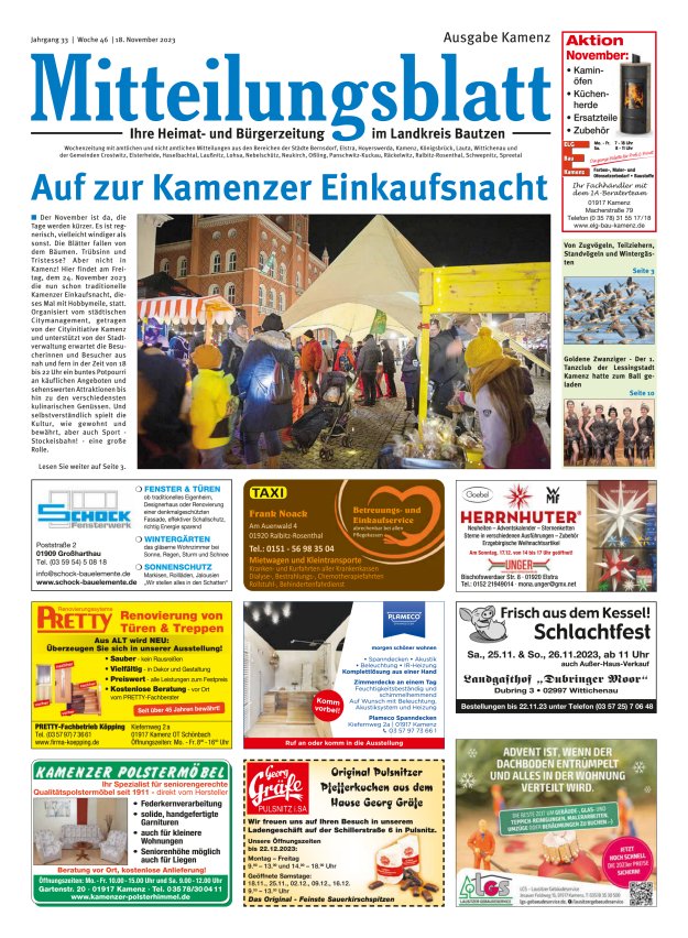 Mitteilungsblatt LK Bautzen Ausgabe Kamenz Titelblatt 45/2023