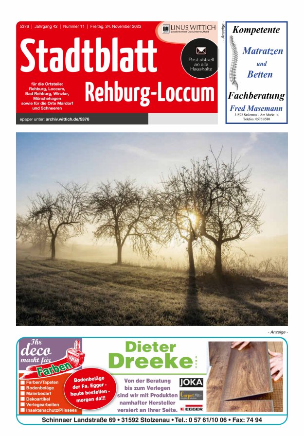 Stadtblatt Rehburg-Loccum Titelblatt 11/2023