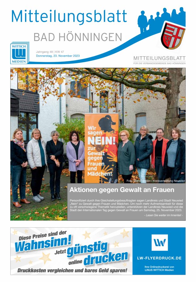 Mitteilungsblatt für den Bereich der Verbandsgemeinde Bad Hönningen Titelblatt 47/2023