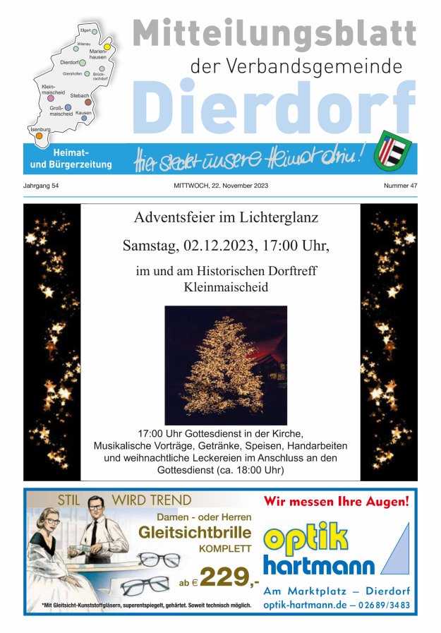Mitteilungsblatt der Verbandsgemeinde Dierdorf Titelblatt 47/2023
