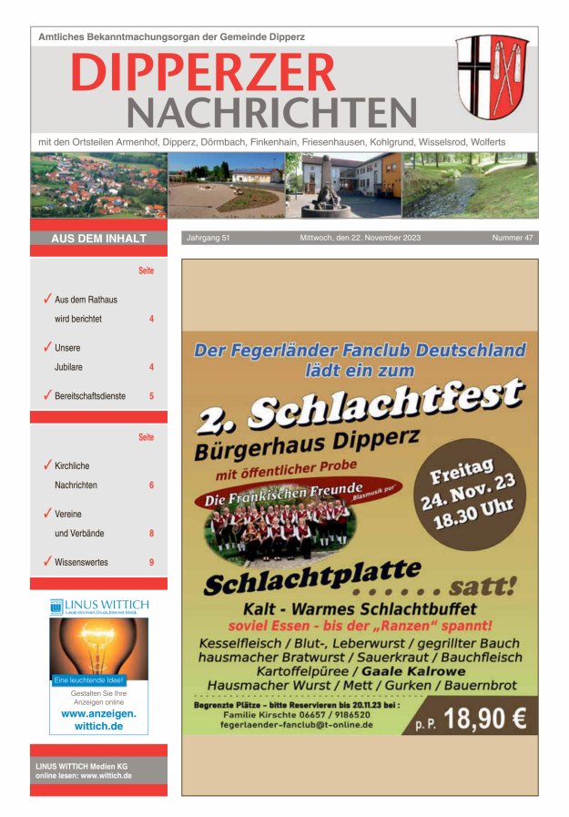 Dipperzer Nachrichten Titelblatt 47/2023