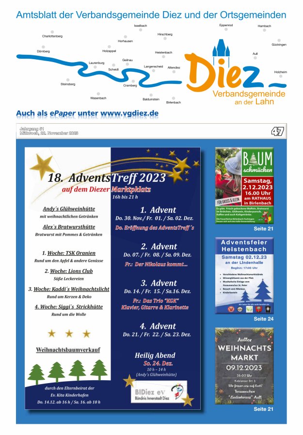 Mitteilungsblatt der Verbandsgemeinde Diez und der Ortsgemeinden Titelblatt 47/2023