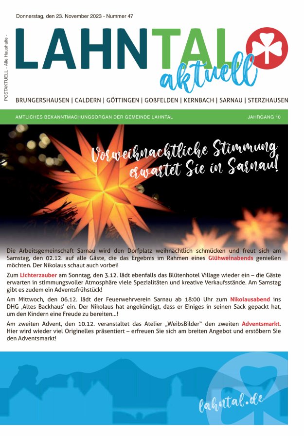 Amtliches Bekanntmachungsorgan der Gemeinde Lahntal Titelblatt 47/2023