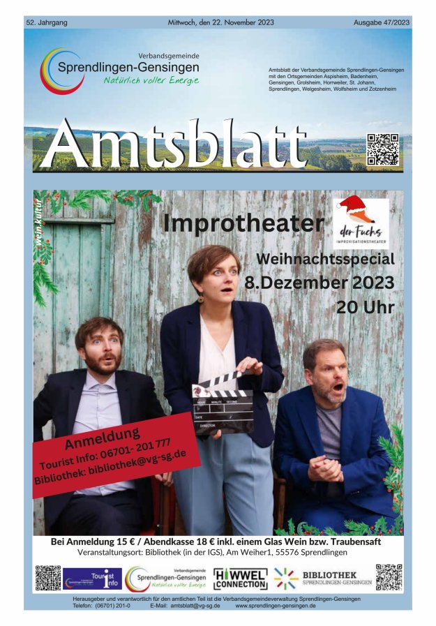 Amtsblatt VG Sprendlingen-Gensingen Titelblatt 47/2023