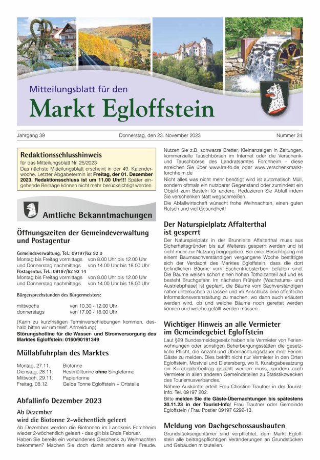 Mitteilungsblatt für den Markt Egloffstein Titelblatt 24/2023