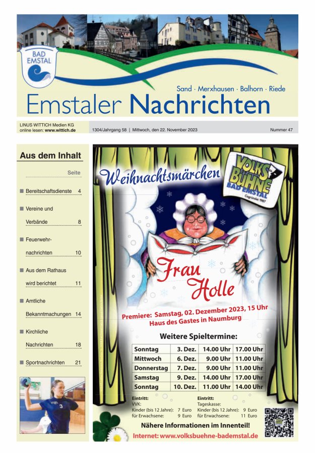 Emstaler Nachrichten Titelblatt 47/2023