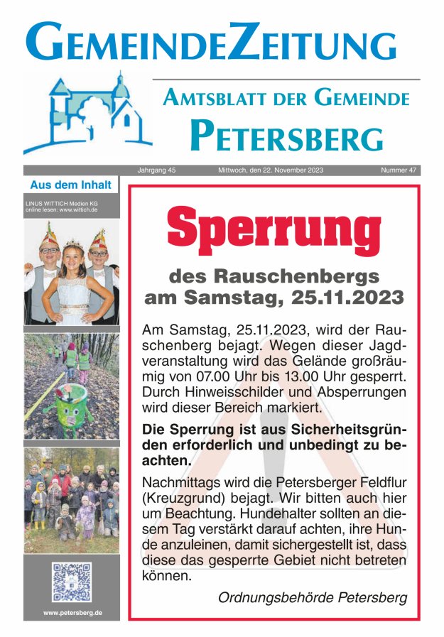 Amtsblatt Blickpunkt Petersberg Titelblatt 47/2023