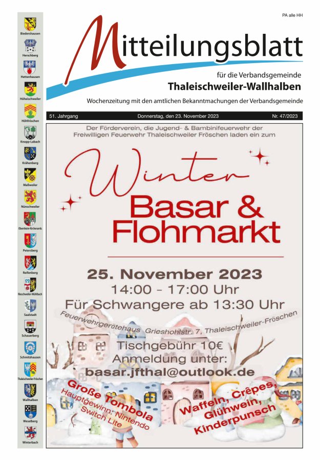 Mitteilungsblatt VG Thaleischweiler-Wallhalben Titelblatt 47/2023