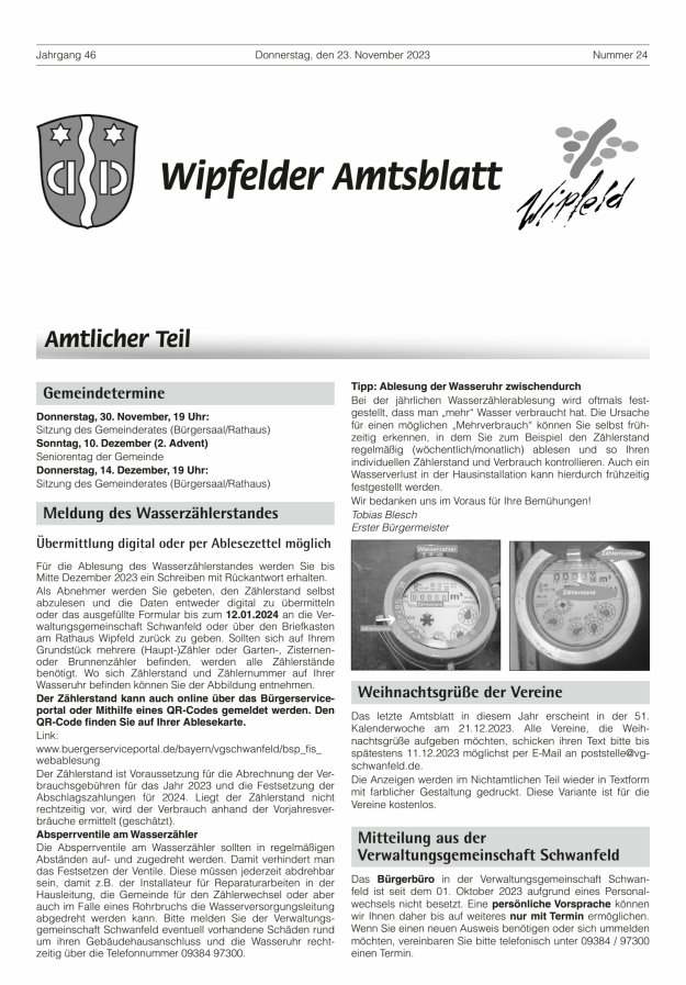 Wipfelder Amtsblatt Titelblatt 24/2023