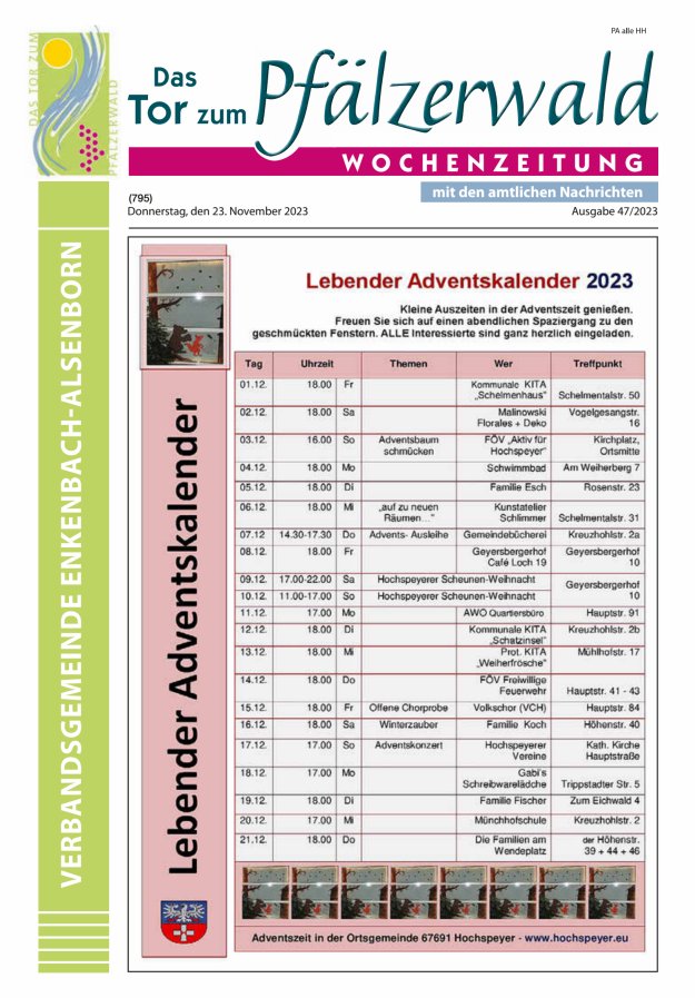 Das Tor zum Pfälzer Wald - VG Enkenbach-Alsenborn Titelblatt 47/2023