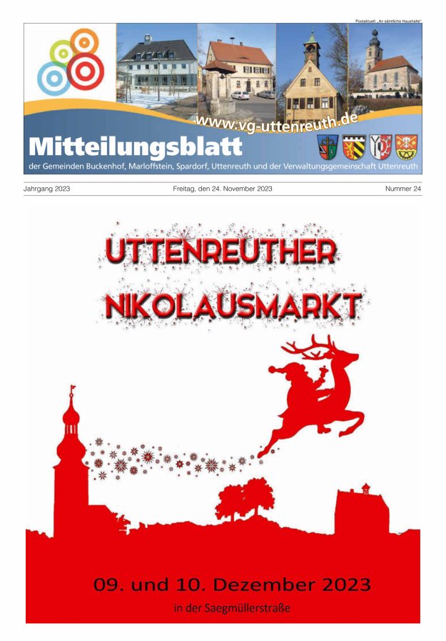 Mitteilungsblatt der Verwaltungsgemeinschaft Uttenreuth Titelblatt 24/2023
