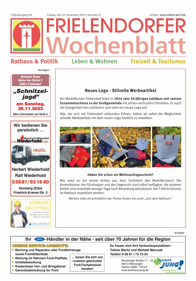 Frielendorfer Wochenblatt Titelblatt 47/2023