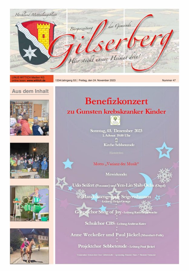 Hochland Mitteilungsblatt Gilserberg Titelblatt 47/2023