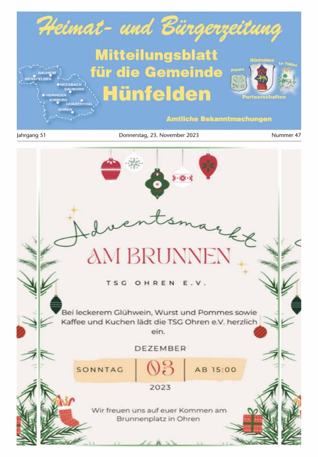 Mitteilungsblatt für die Gemeinde Hünfelden Titelblatt 47/2023