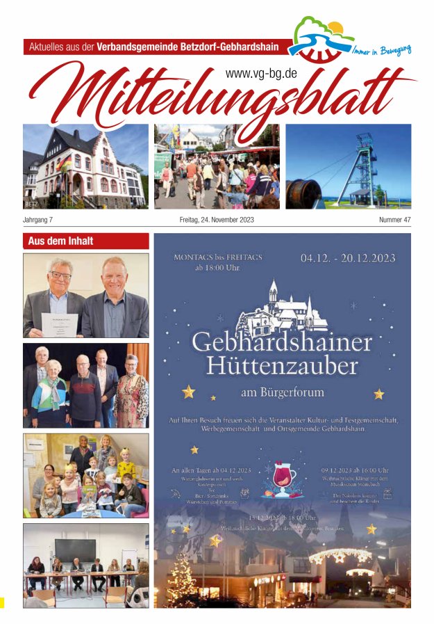 Aktuelles aus der VG Betzdorf-Gebhardshain, Ausgabe Betzdorf Titelblatt 47/2023