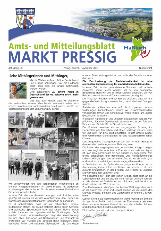 Amtsblatt für den Markt Pressig mit den Gemeindeteilen Titelblatt 24/2023
