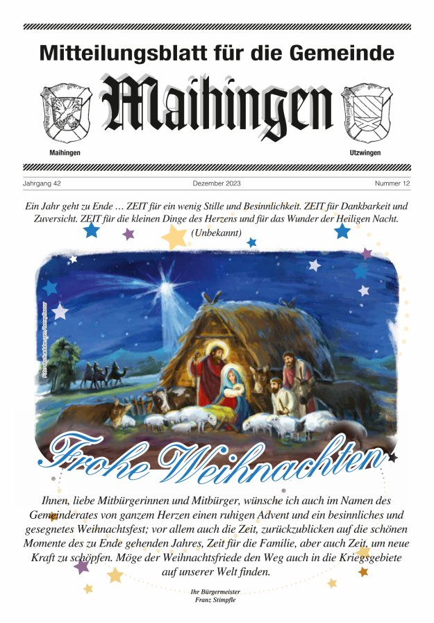 Mitteilungsblatt für die Gemeinde Maihingen Titelblatt 12/2023