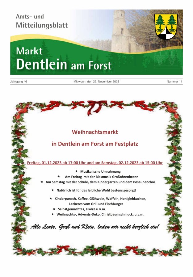 Amts- und Mitteilungsblatt Markt Dentlein am Forst Titelblatt 11/2023