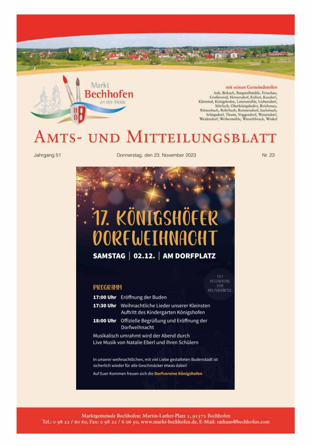 Amts- und Mitteilungsblatt für den Markt Bechhofen Titelblatt 23/2023