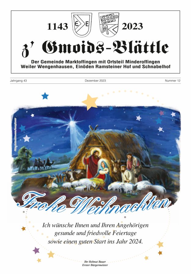z'Gmoids-Blättle der Gemeinde Marktoffingen mit Ortsteilen Titelblatt 12/2023