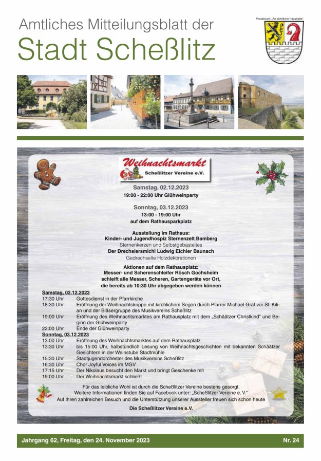Scheßlitzer Anzeiger - Amtliches Mitteilungsblatt der Stadt Scheßlitz Titelblatt 24/2023