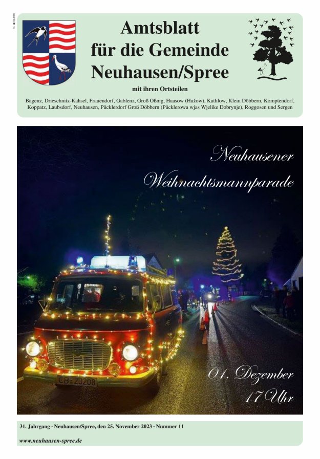 Mitteilungsblatt – Amtsblatt für die Gemeinde Neuhausen/Spree Titelblatt 11/2023