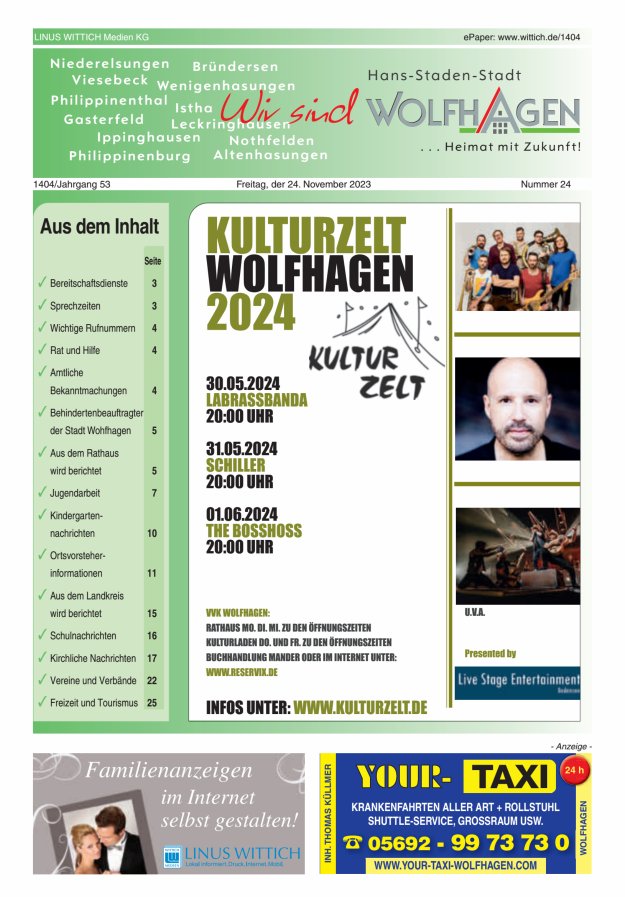Wolfhager Stadtanzeiger Titelblatt 24/2023