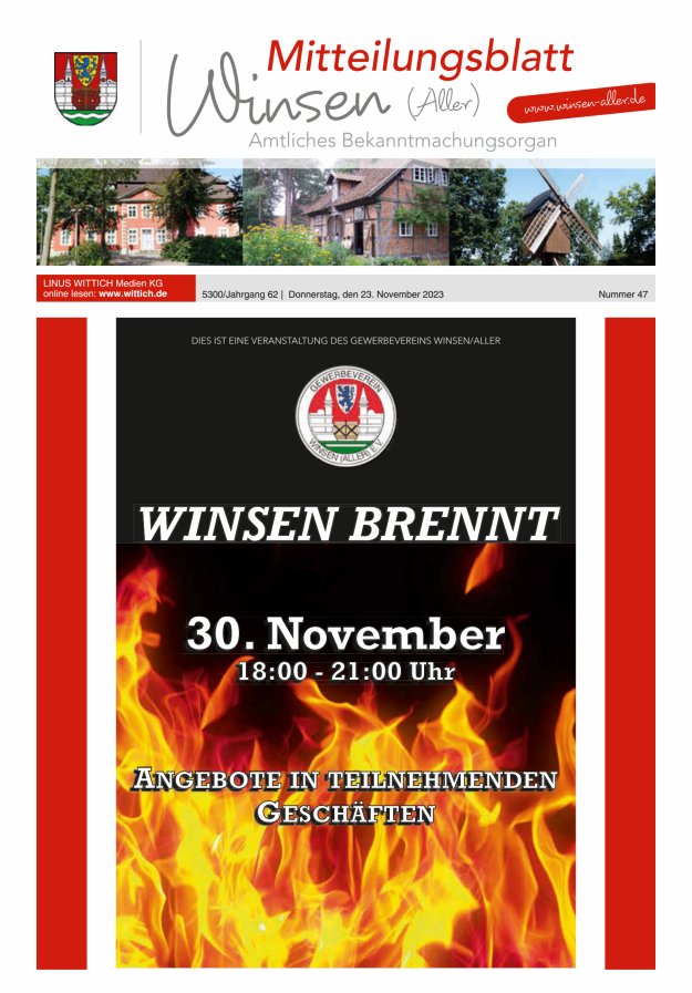Mitteilungsblatt der Gemeinde Winsen Titelblatt 47/2023