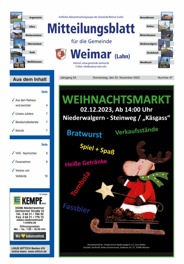 Mitteilungsblatt für die Gemeinde Weimar Titelblatt 47/2023