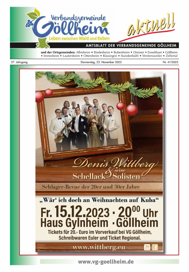 Verbandsgemeinde Göllheim aktuell Titelblatt 47/2023