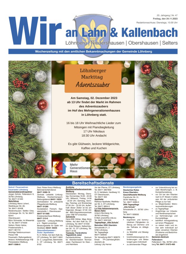 Amtliches Mitteilungsblatt der Gemeinde Löhnberg Titelblatt 47/2023