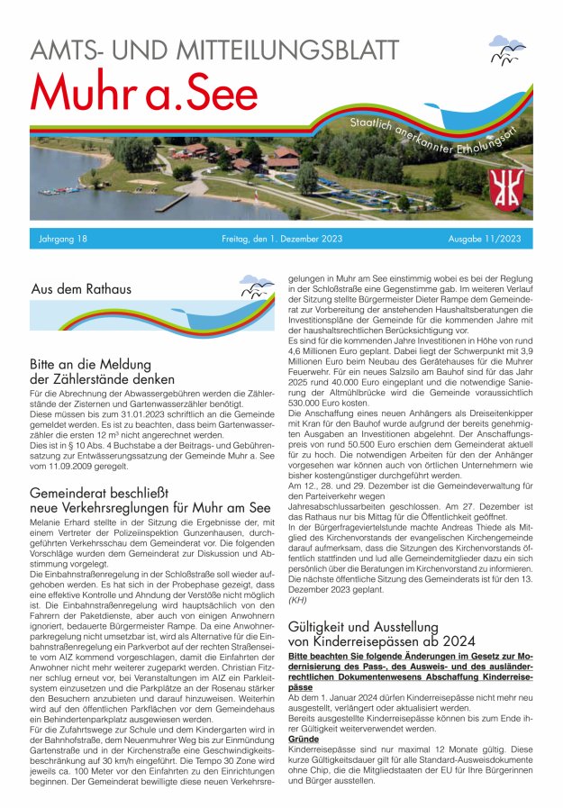 Muhrer Heimatbrief Amts- u Mitteilungsblatt der Gemeinde Muhr a See Titelblatt 11/2023