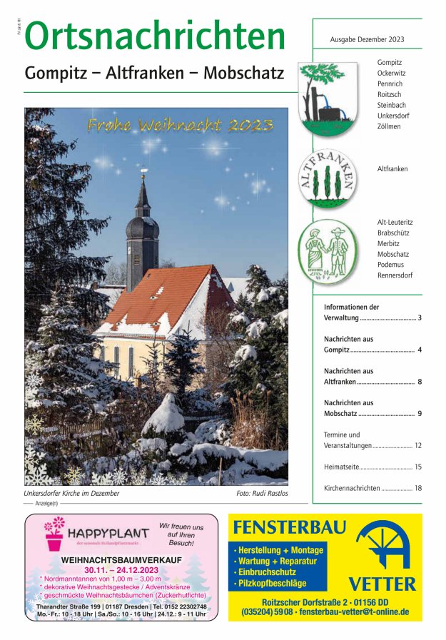 Ortsnachrichten Gompitz - Altfranken - Mobschatz Titelblatt 11/2023