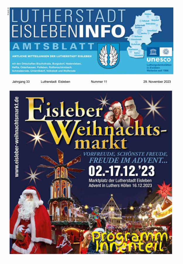 Amtsblatt Lutherstadt Eisleben – Amtliches Mitteilungsblatt der Lutherstadt Eisleben Titelblatt 11/2023