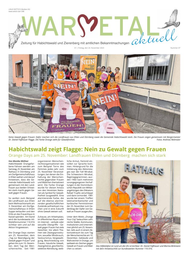 Warmetal aktuell (Habichtswald + Zierenberg) Titelblatt 47/2023