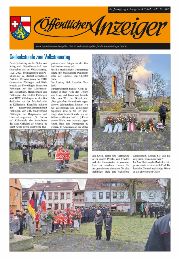 Öffentlicher Anzeiger - Stadt Püttlingen Titelblatt 47/2023