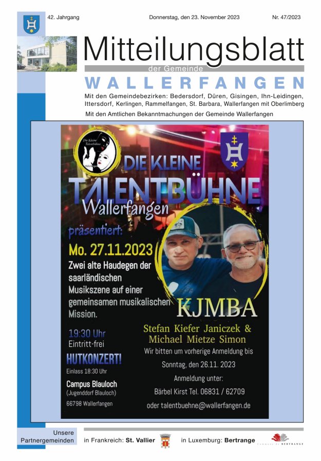 Mitteilungsblatt Gemeinde Wallerfangen Titelblatt 47/2023