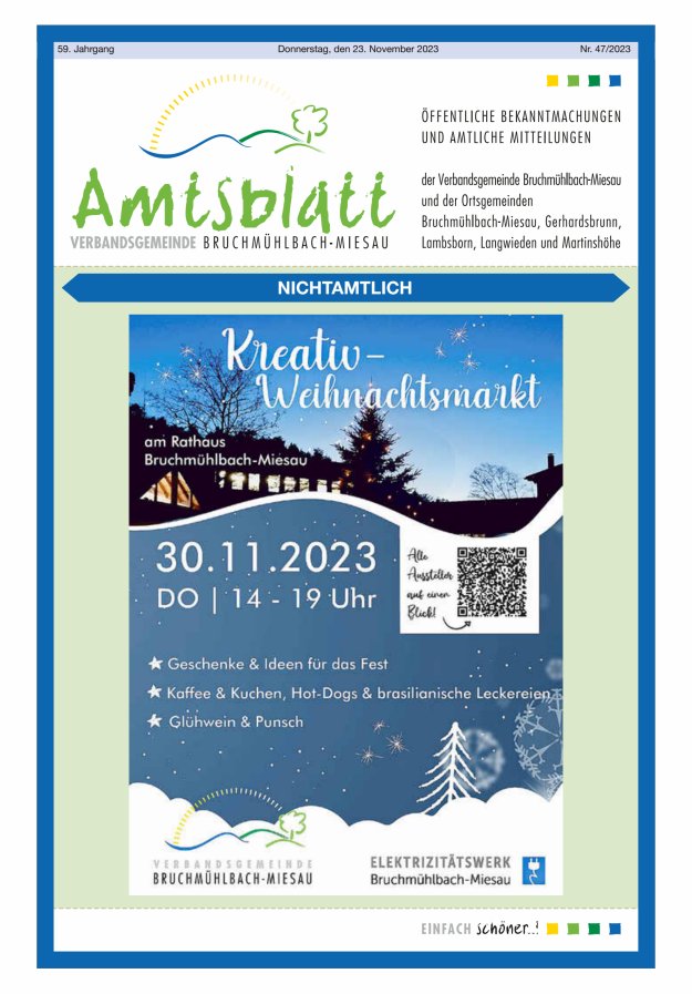Amtsblatt der VG Bruchmühlbach-Miesau Titelblatt 47/2023