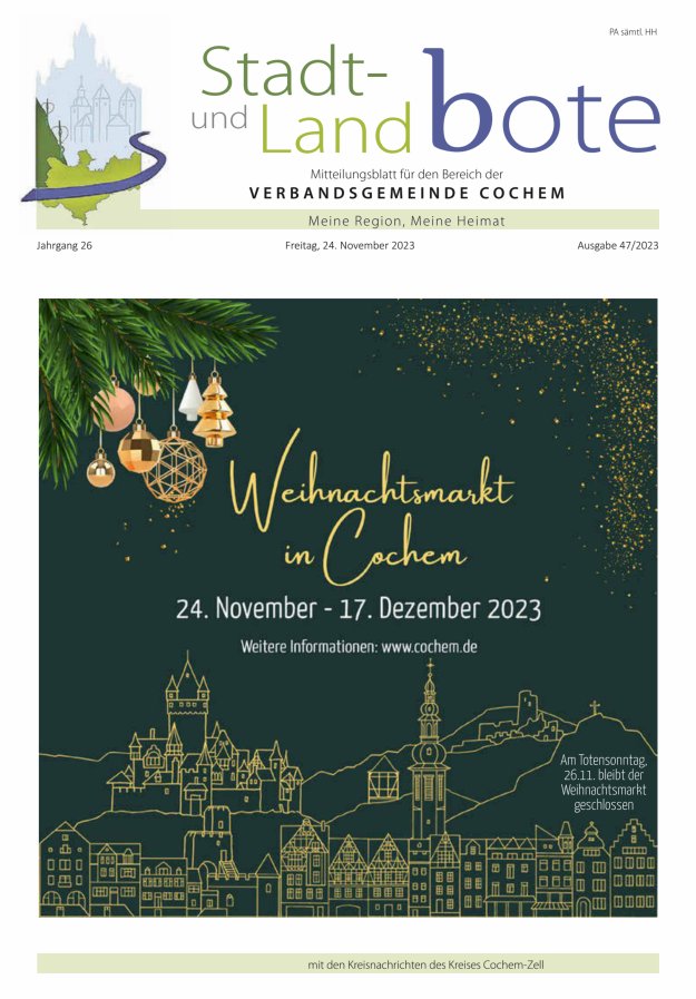 Stadt- und Landbote VG Cochem Titelblatt 47/2023