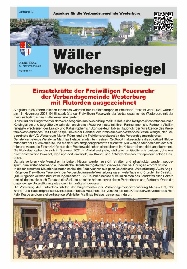 Wäller Wochenspiegel - Anzeiger für die Verbandsgemeinde Westerburg Titelblatt 47/2023