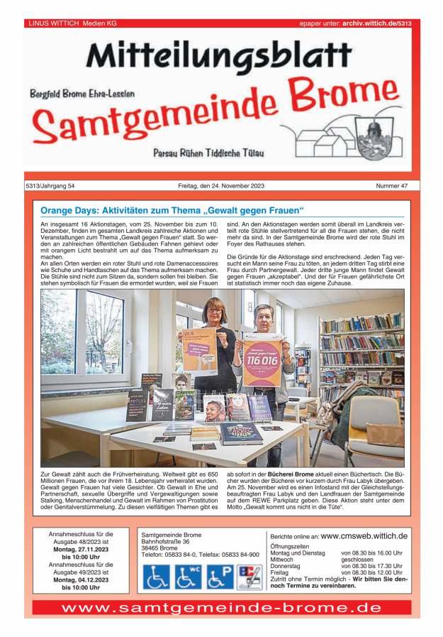 Mitteilungsblatt der Samtgemeinde Brome Titelblatt 47/2023