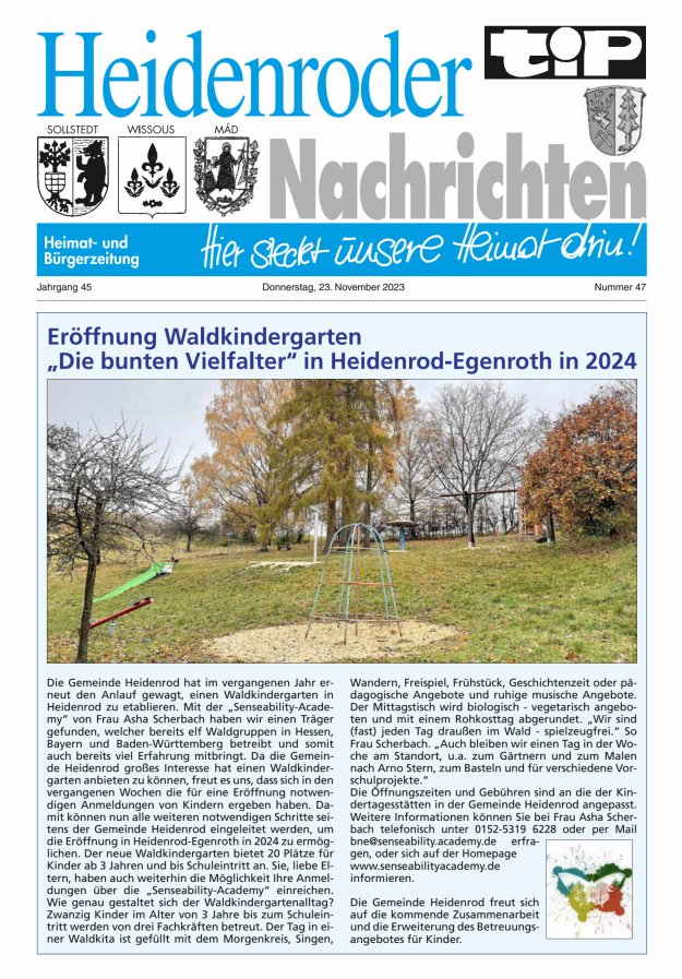 "tip" Heidenroder Nachrichten Titelblatt 47/2023