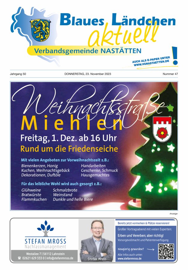 Blaues Ländchen aktuell - Heimat- u Bürgerzeitung VG Nastätten Titelblatt 47/2023