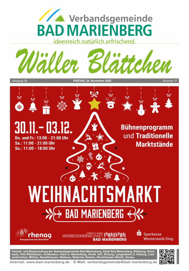 Wäller Blättchen - Verbandsgemeinde Bad Marienberg Titelblatt 47/2023